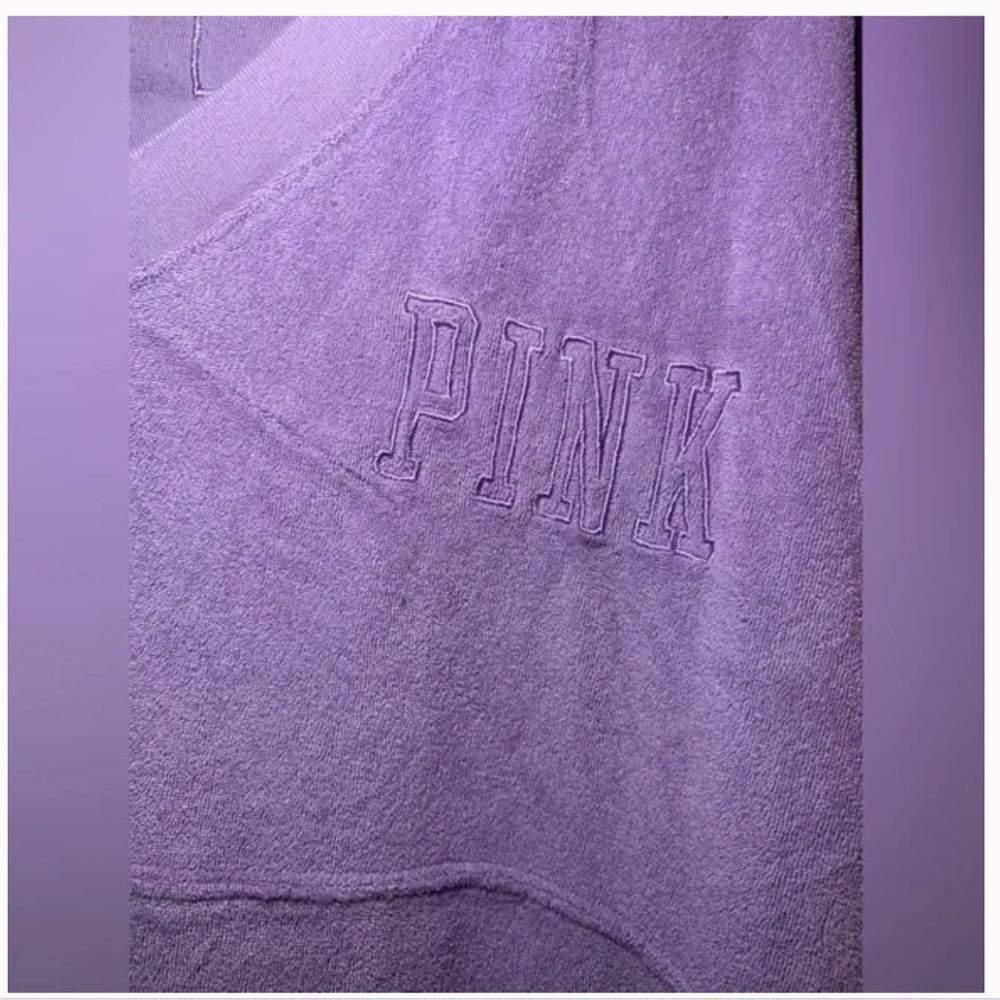 Victorias Secret Pink Varsity Terry Cloth V Neck Oversized Pullover petal purple - Picture 2 of 8